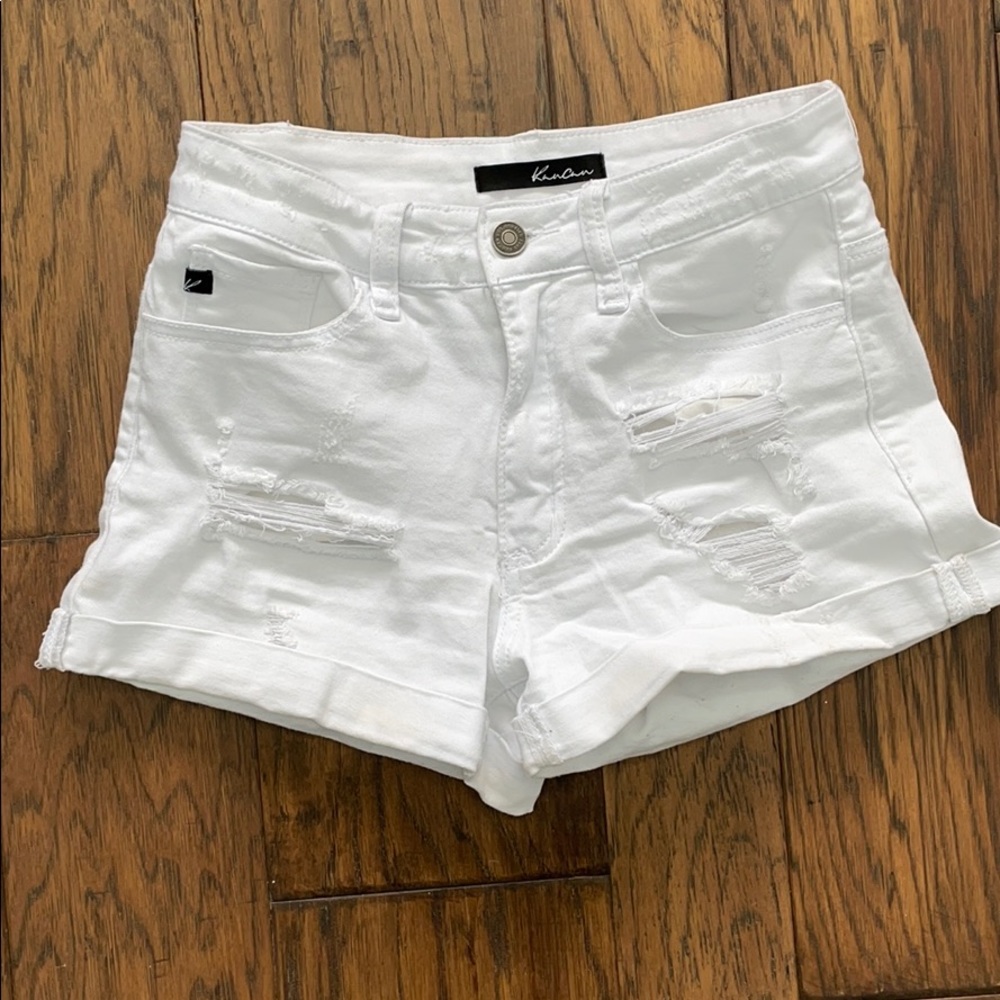 KanCan white distressed denim shorts